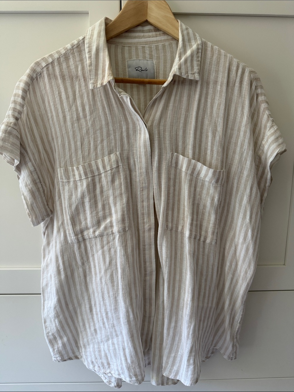 Rails Cream and Beige Striped Short-Sleeve Button Shirt